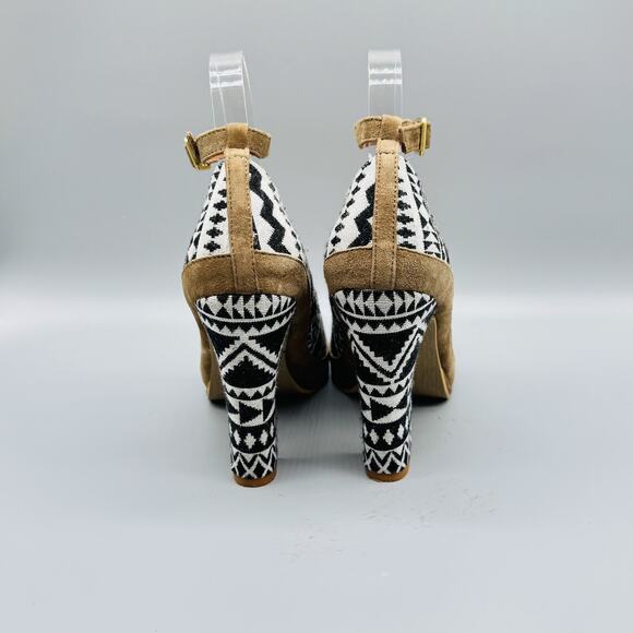 Schuler & Sons Shoes Womens 7.5 Black White Geometric Chunky Heels Anthropologie - Picture 7 of 12